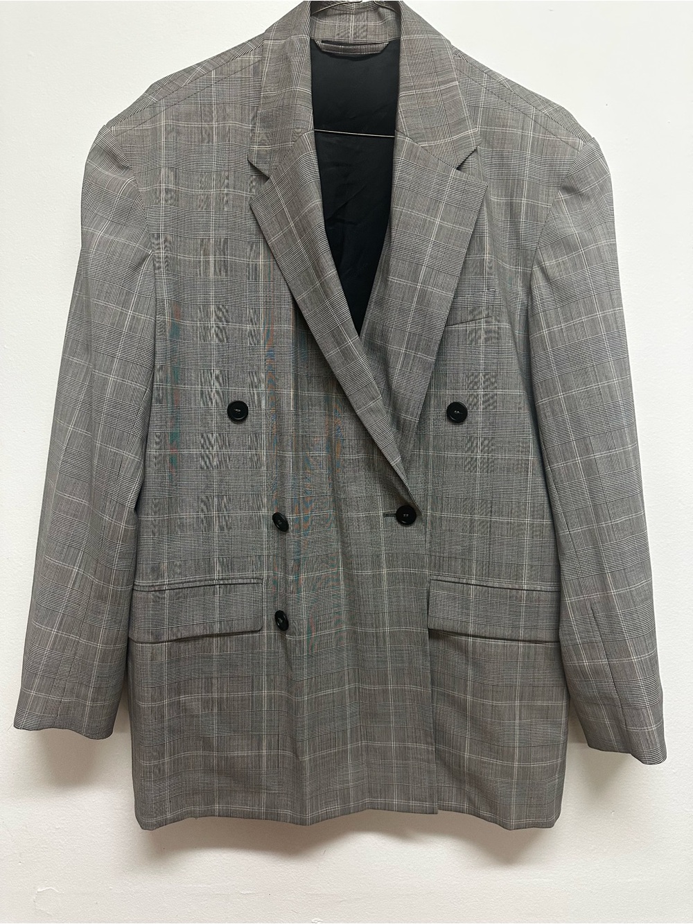 Balenciaga Gray Plaid Double-Breasted Blazer